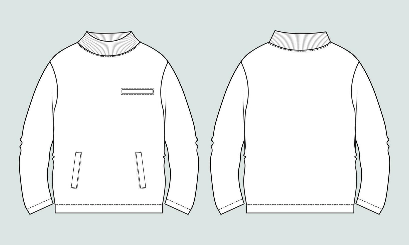 lange Ärmel Sweatshirt technisch Zeichnung Mode eben skizzieren Vektor Illustration Vorlage Vorderseite und zurück Ansichten.