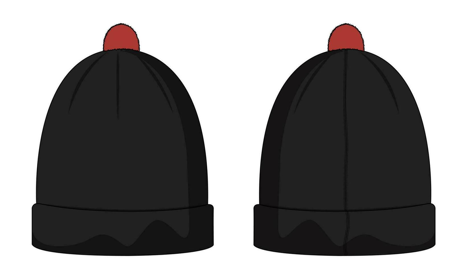 schwarz Farbe Mütze technisch Zeichnung Mode eben skizzieren Vektor Illustration schwarz Farbe Vorlage Vorderseite und zurück Ansichten isoliert auf Weiß Hintergrund