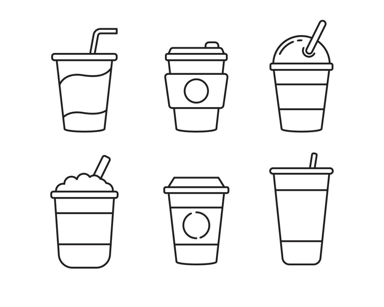 uppsättning av disponibel kopp ikoner i linjär stil isolerat på vit bakgrund vektor