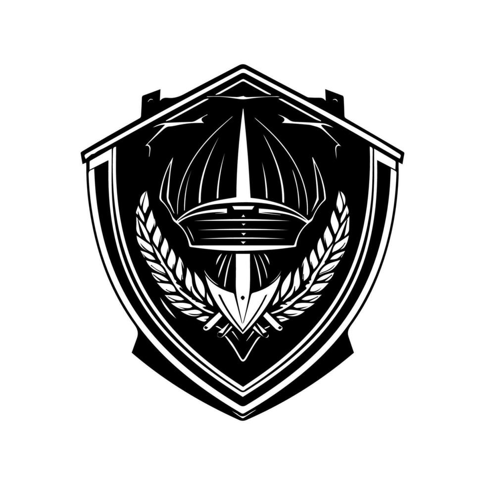 Militär- Helm Logo Design ist stark und deutlich, perfekt zum Marken Das wollen zu Vitrine Zähigkeit und Widerstandsfähigkeit. vektor