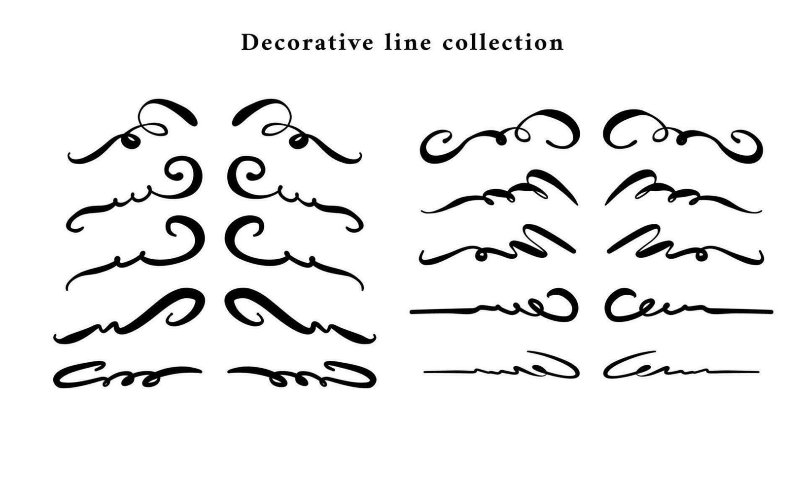 dekorativ virvla runt hand dragen årgång elegant linje frodas samling vektor design tillgångar, klotter stil linje frodas dekoration