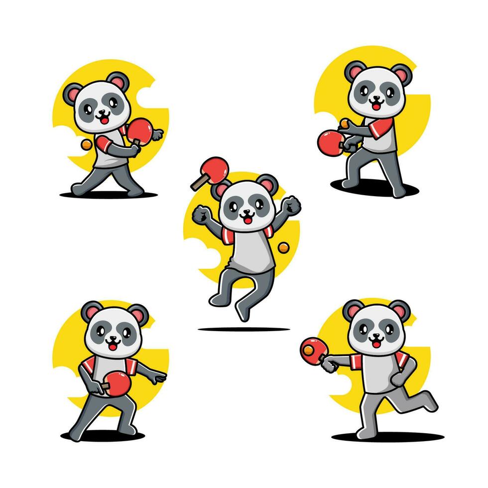 süß Panda spielen Tabelle Tennis Maskottchen Charakter einstellen vektor