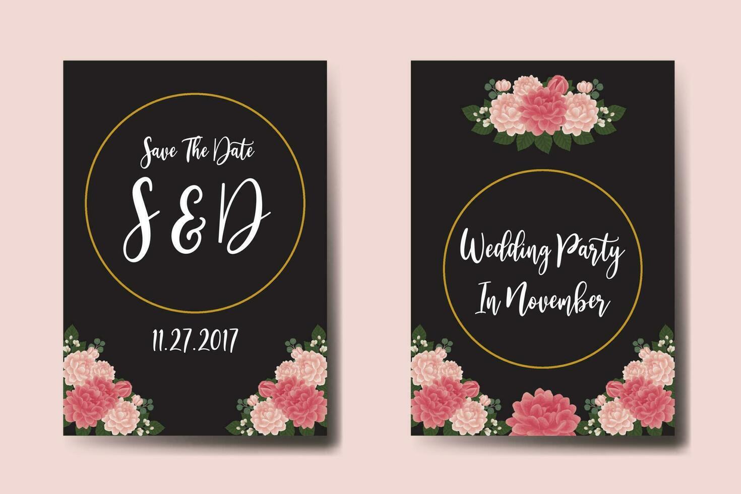 Hochzeit Einladung Rahmen Satz, Blumen- Aquarell Digital Hand gezeichnet Dahlie Blume Design Einladung Karte Vorlage vektor