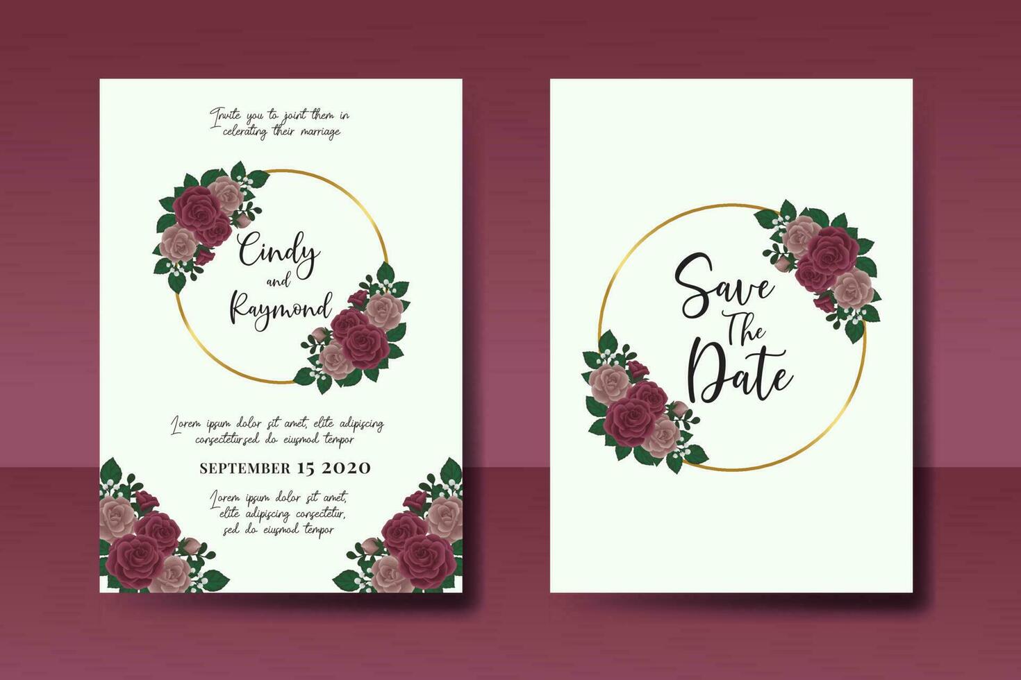 Hochzeit Einladung Rahmen Satz, Blumen- Aquarell Digital Hand gezeichnet kastanienbraun Rose Blume Design Einladung Karte Vorlage vektor