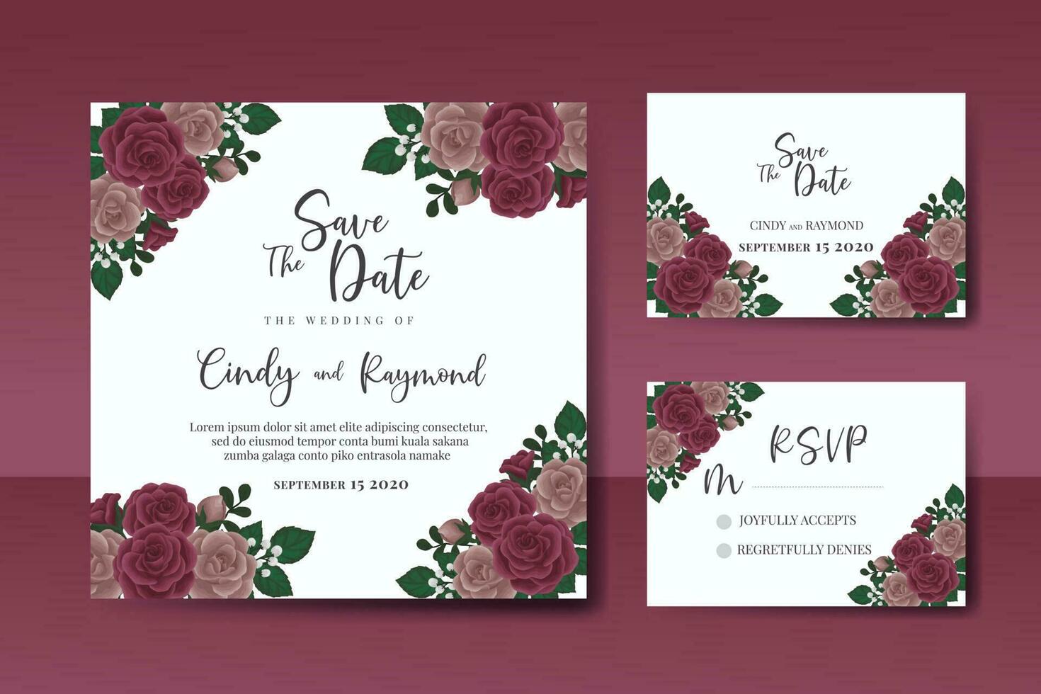 Hochzeit Einladung Rahmen Satz, Blumen- Aquarell Digital Hand gezeichnet kastanienbraun Rose Blume Design Einladung Karte Vorlage vektor