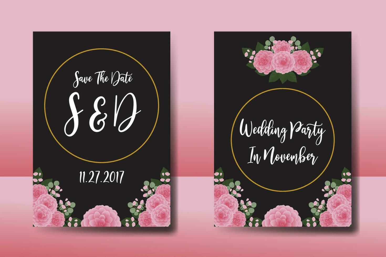 Hochzeit Einladung Rahmen Satz, Blumen- Aquarell Digital Hand gezeichnet Rosa Dahlie Blume Design Einladung Karte Vorlage vektor