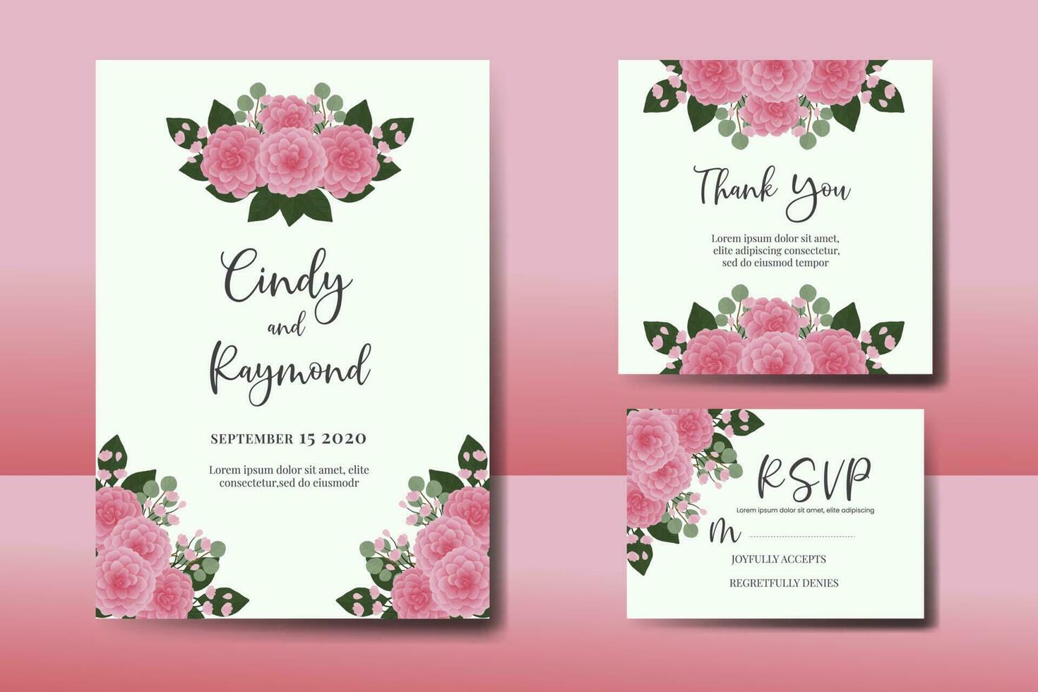 Hochzeit Einladung Rahmen Satz, Blumen- Aquarell Digital Hand gezeichnet Rosa Dahlie Blume Design Einladung Karte Vorlage vektor