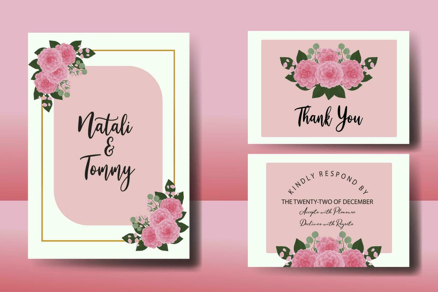 Hochzeit Einladung Rahmen Satz, Blumen- Aquarell Digital Hand gezeichnet Rosa Dahlie Blume Design Einladung Karte Vorlage vektor