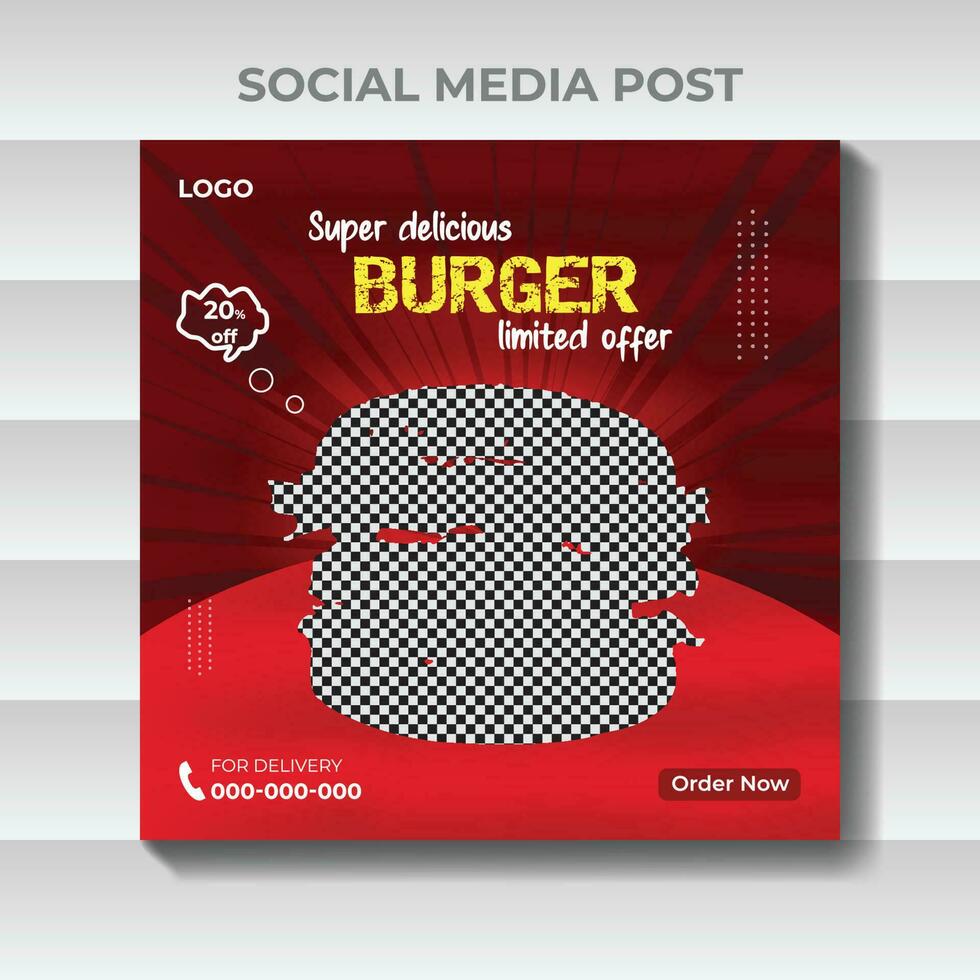 Sozial Medien Burger Essen Beförderung und Post Design Vorlage vektor