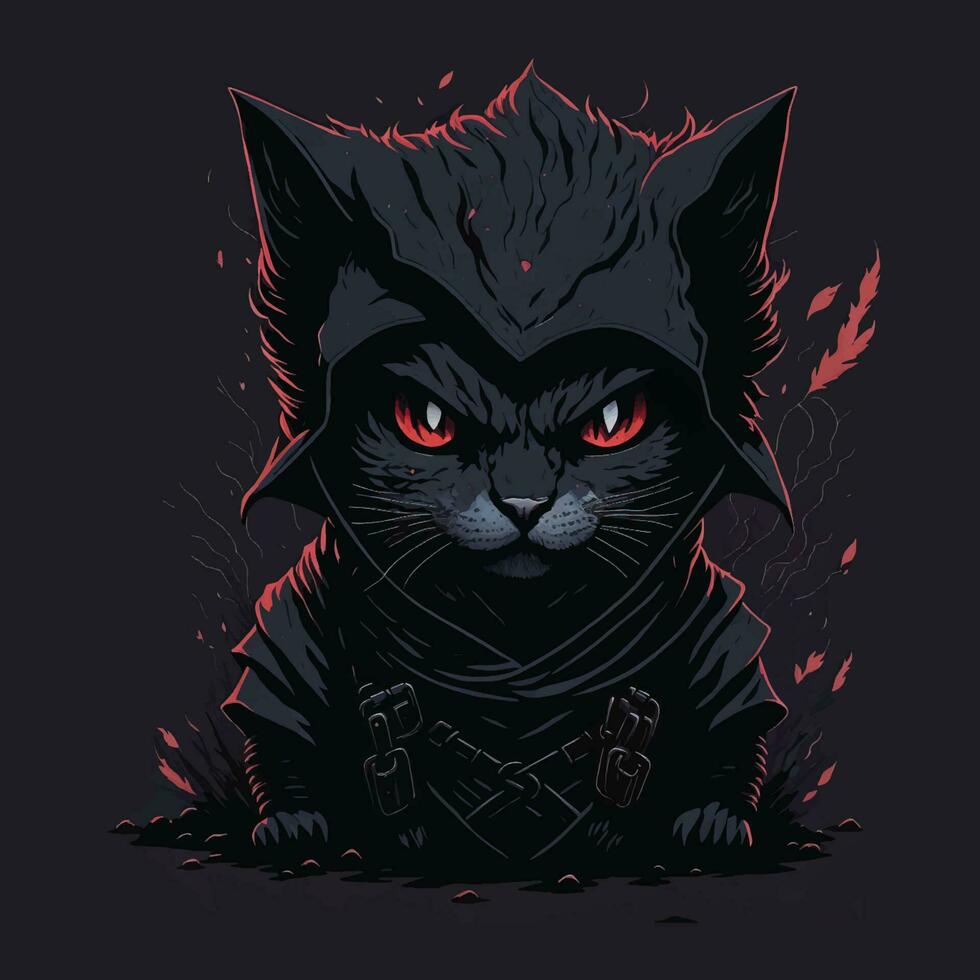 ninja katt illustration ansikte ondska för t-shirt design stil röd Färg med element mörk magi stänk mörk pastell färger fantasi konst vibrafon digital målning vektor