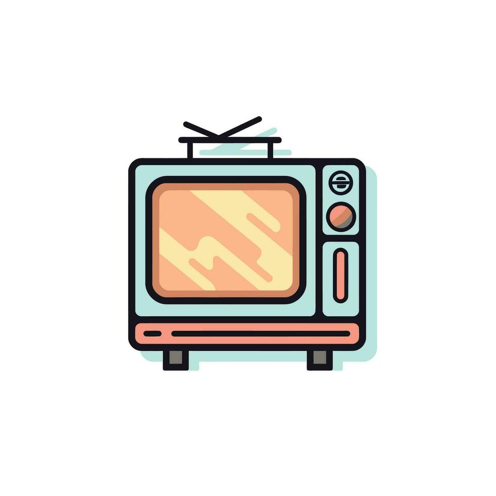 retro TV uppsättning. platt orange Färg tv med antenn ikon symbol tecken isolerat på vit bakgrund. vektor stock illustration