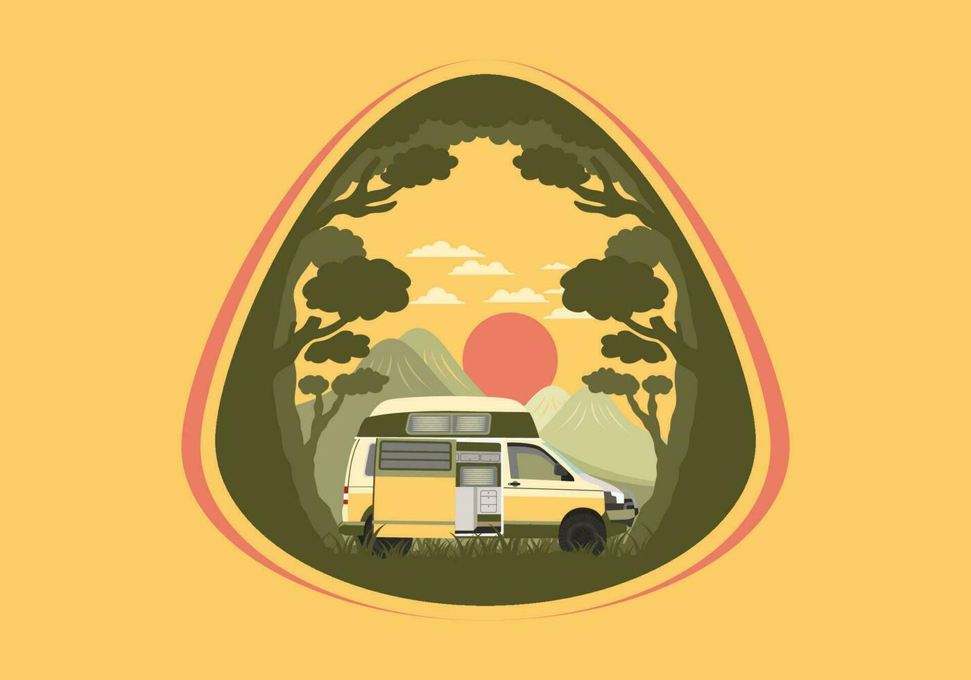 bunt Illustration Abzeichen von Wohnmobil im Natur vektor