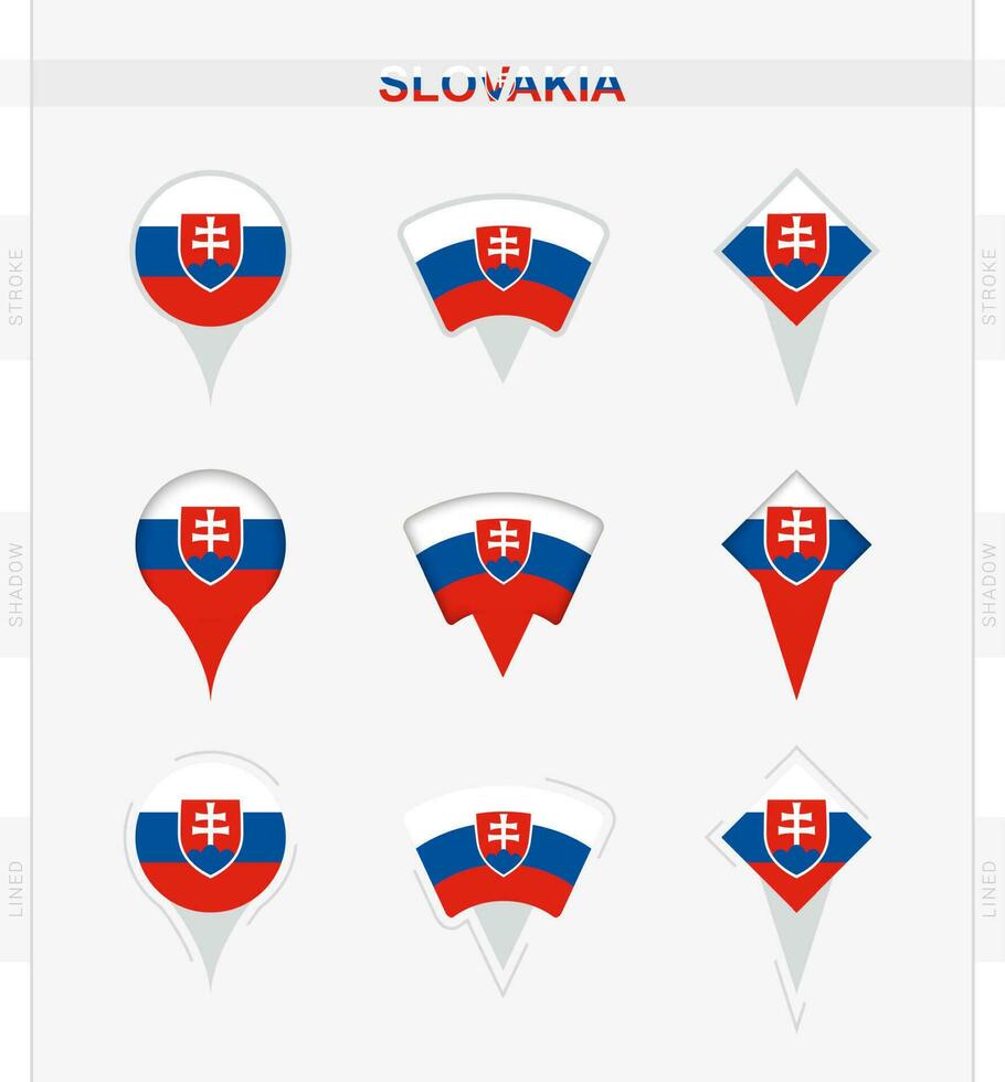 Slowakei Flagge, einstellen von Ort Stift Symbole von Slowakei Flagge. vektor