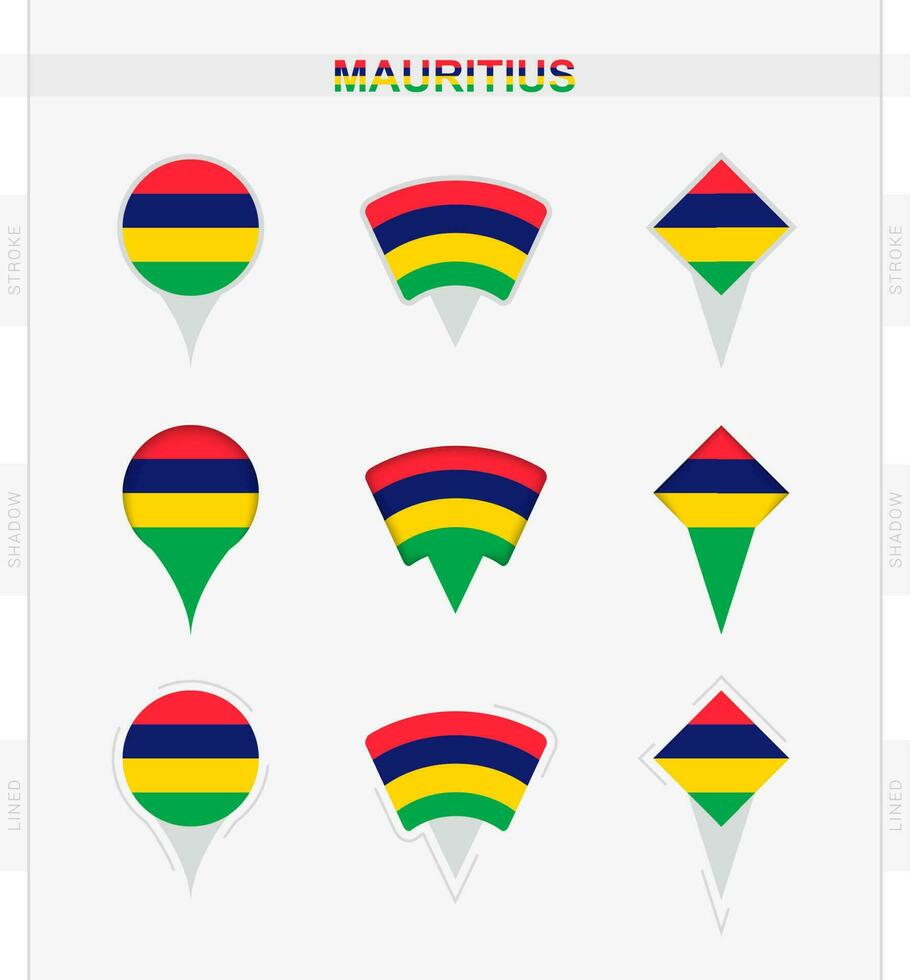 mauritius flagga, uppsättning av plats stift ikoner av mauritius flagga. vektor