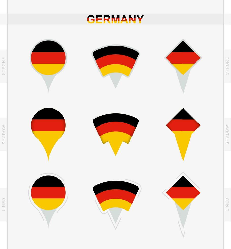 Deutschland Flagge, einstellen von Ort Stift Symbole von Deutschland Flagge. vektor