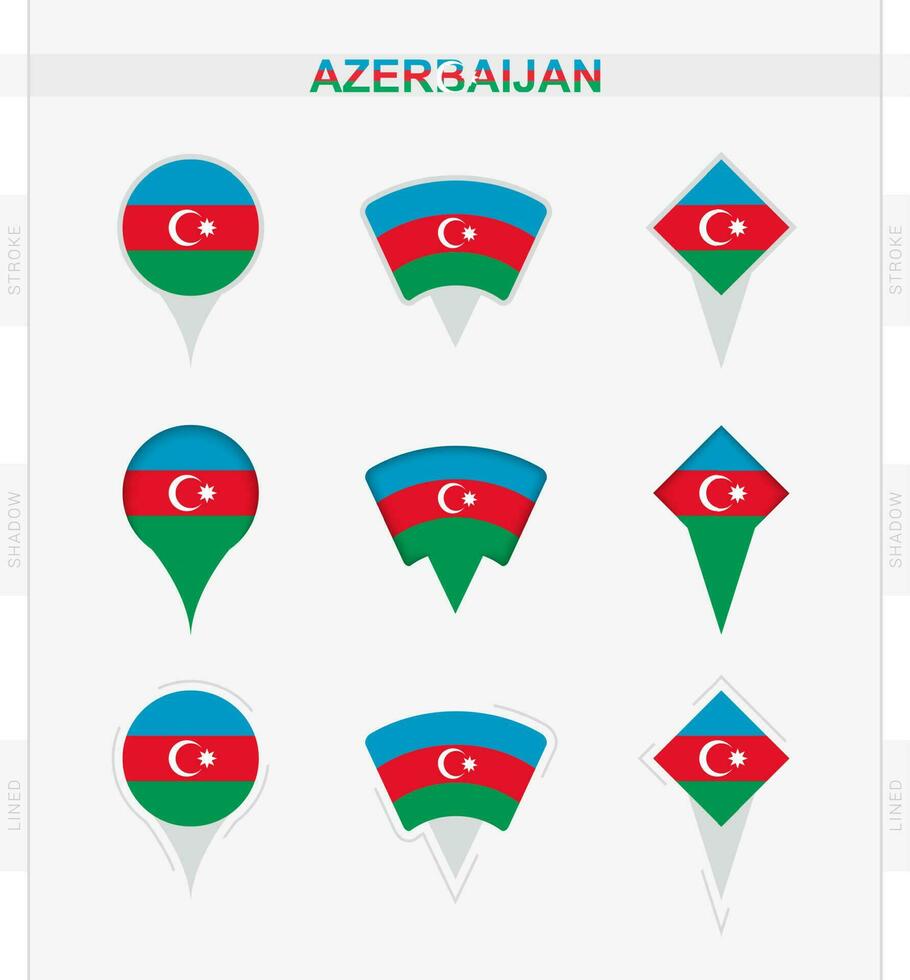 azerbaijan flagga, uppsättning av plats stift ikoner av azerbaijan flagga. vektor
