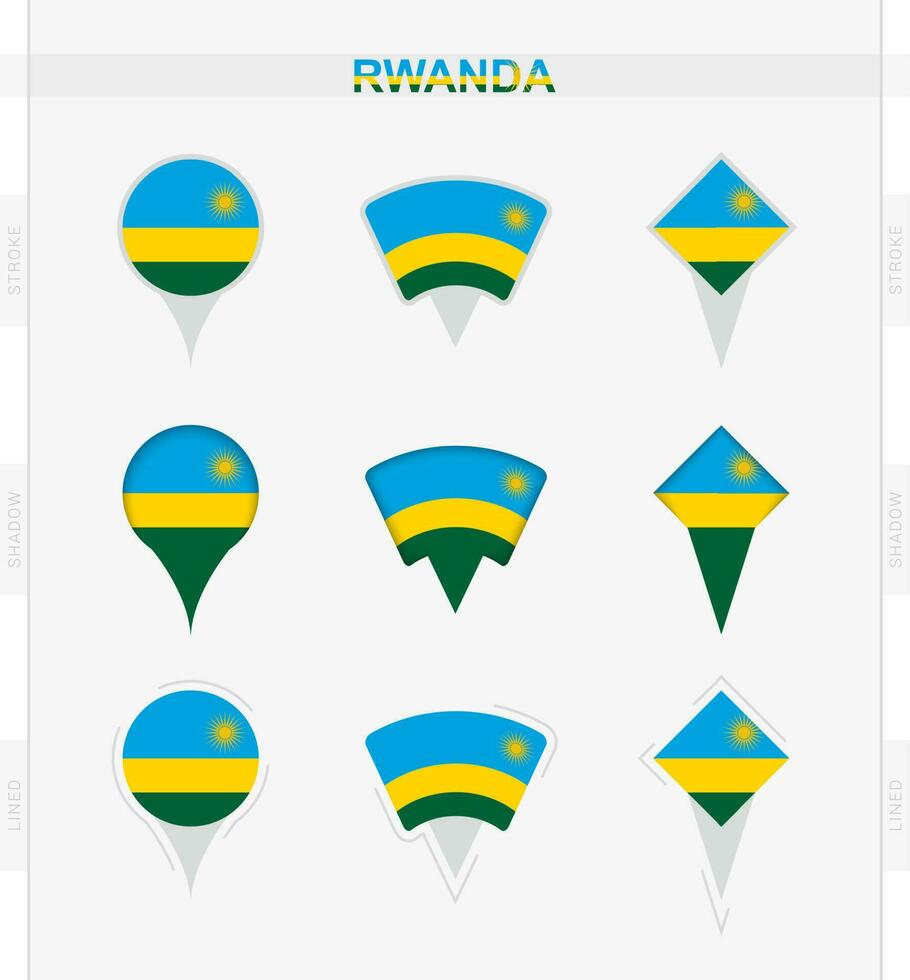 Ruanda Flagge, einstellen von Ort Stift Symbole von Ruanda Flagge. vektor