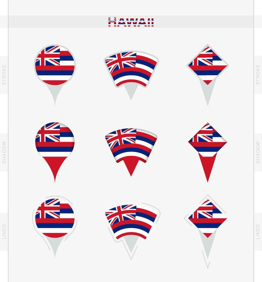 hawaii flagga, uppsättning av plats stift ikoner av hawaii flagga. vektor