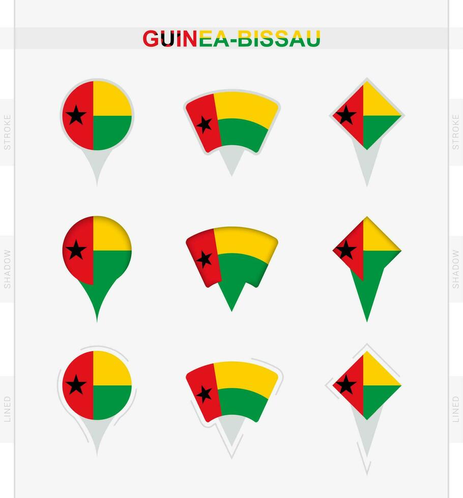 Guinea-Bissau Flagge, einstellen von Ort Stift Symbole von Guinea-Bissau Flagge. vektor