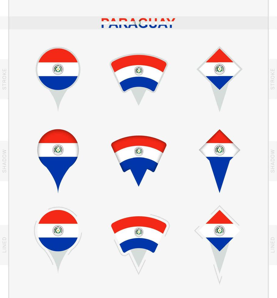 paraguay flagga, uppsättning av plats stift ikoner av paraguay flagga. vektor