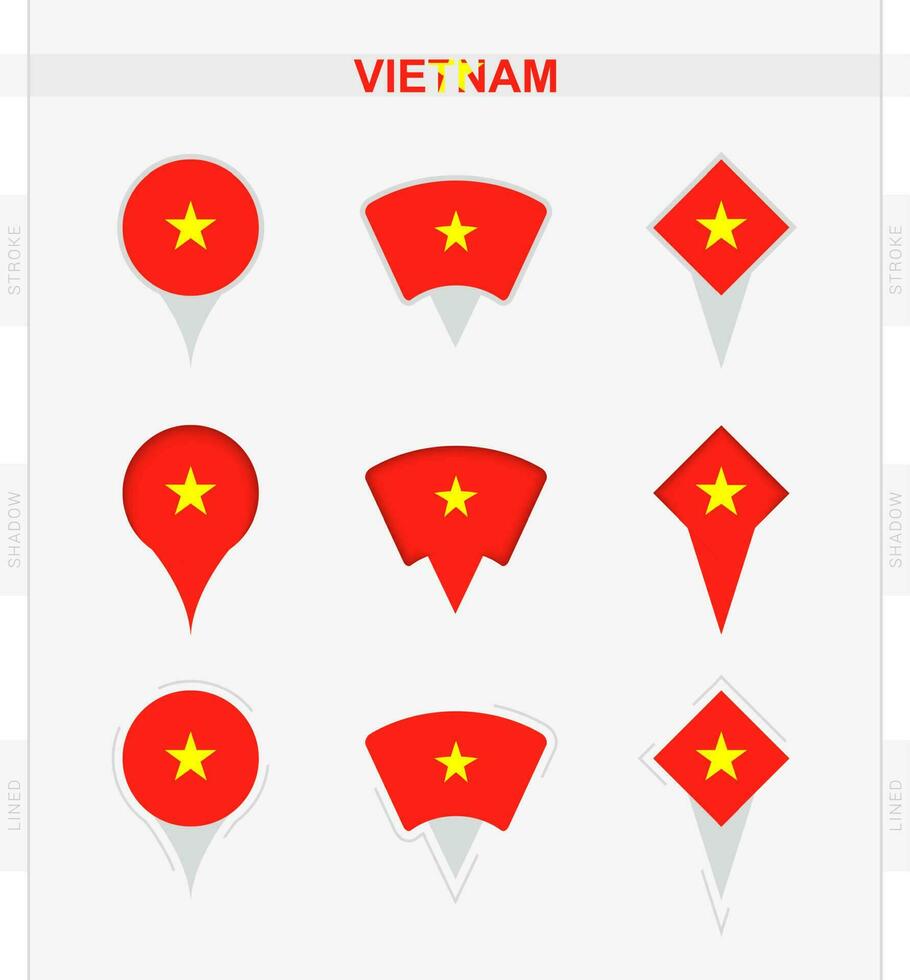 Vietnam Flagge, einstellen von Ort Stift Symbole von Vietnam Flagge. vektor