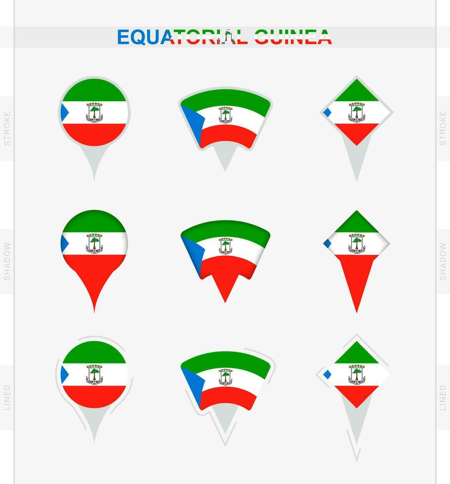 äquatorial Guinea Flagge, einstellen von Ort Stift Symbole von äquatorial Guinea Flagge. vektor