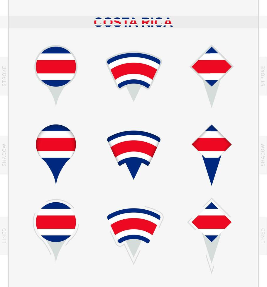 costa rica flagga, uppsättning av plats stift ikoner av costa rica flagga. vektor