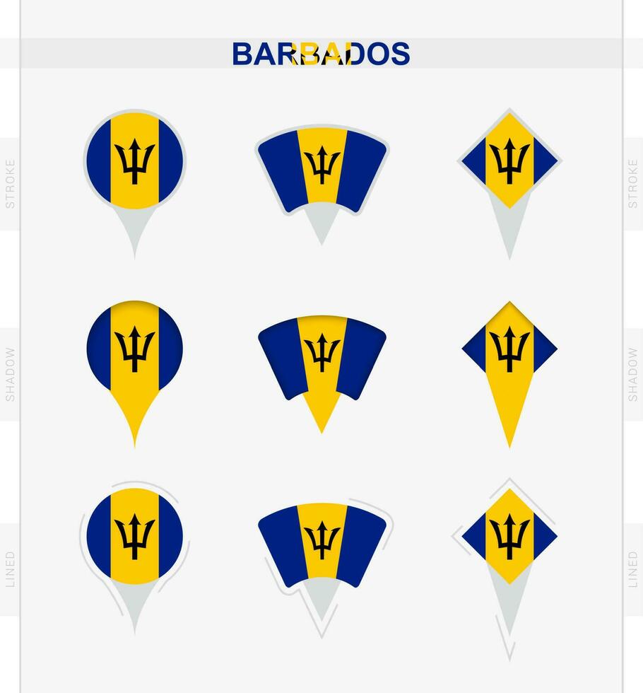 barbados flagga, uppsättning av plats stift ikoner av barbados flagga. vektor