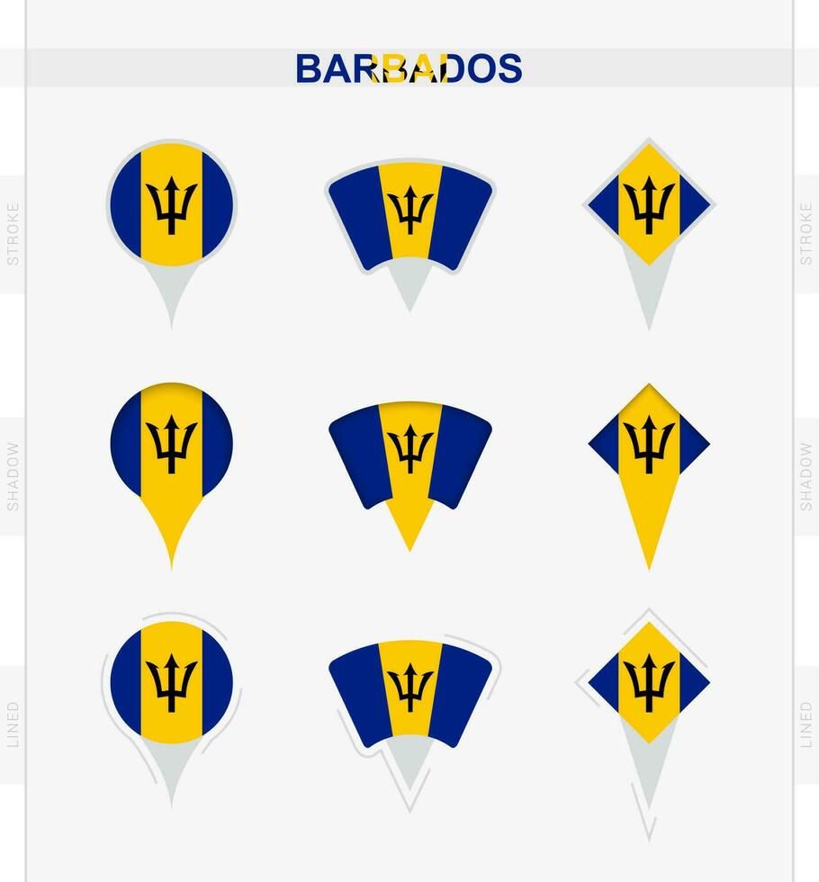 Barbados Flagge, einstellen von Ort Stift Symbole von Barbados Flagge. vektor