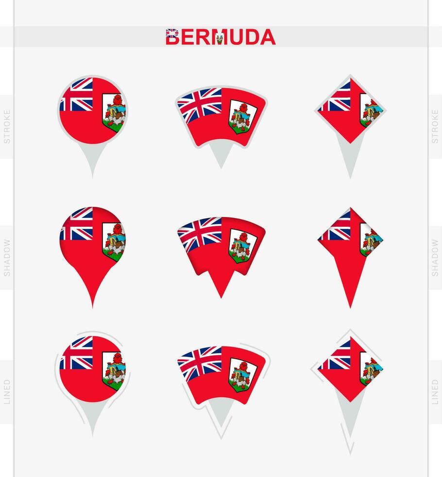 Bermudas Flagge, einstellen von Ort Stift Symbole von Bermudas Flagge. vektor