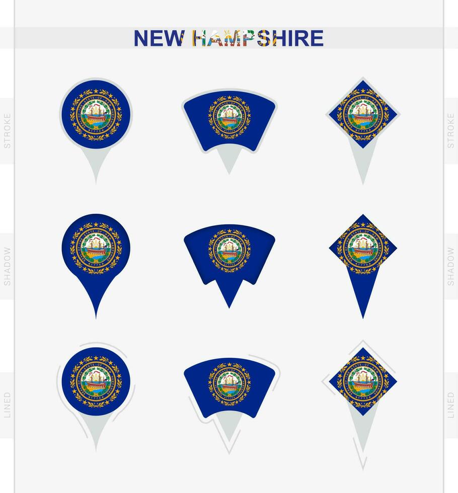 ny hampshire flagga, uppsättning av plats stift ikoner av ny hampshire flagga. vektor