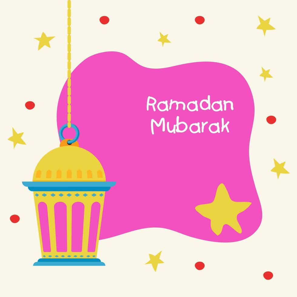 Ramadan Mubarak Konzept mit Laterne aufhängen, Sterne dekoriert auf Rosa und Beige Hintergrund. vektor