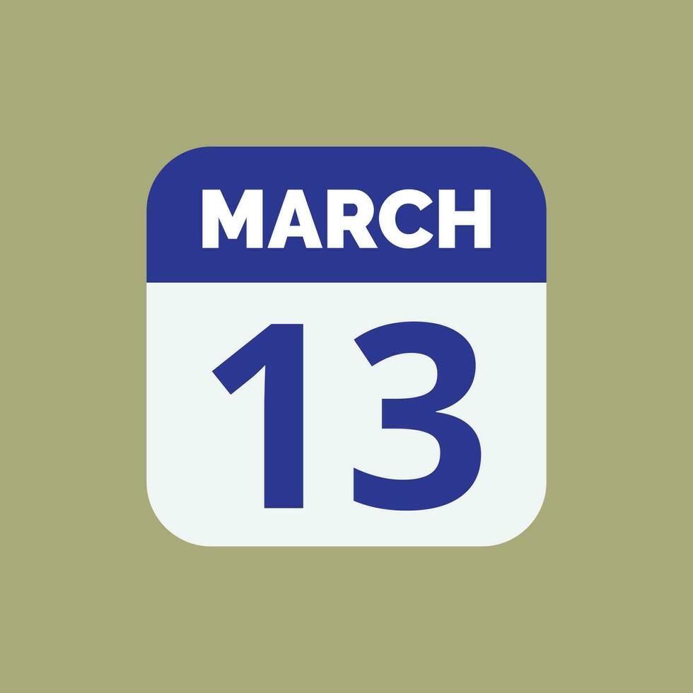 März 13 Kalender Datum vektor
