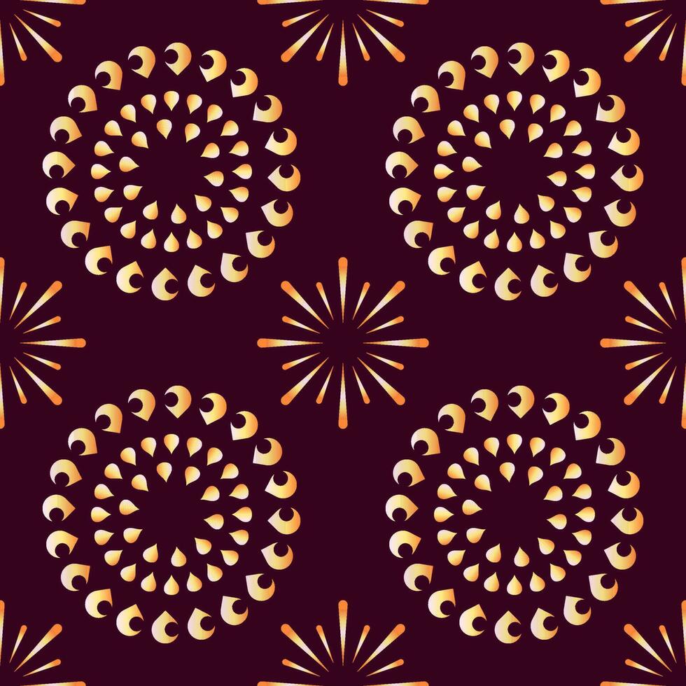 sömlös mandala mönster och fyrverkeri på vinröd bakgrund. vektor