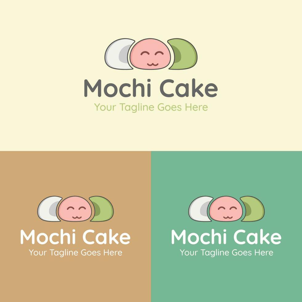 japanisch Essen Mochi Kuchen Vektor Logo. bunt Karikatur Stil Illustration zum Cafe, Bäckerei, Restaurant Speisekarte oder Logo und Etikett. traditionell Reis Kuchen.