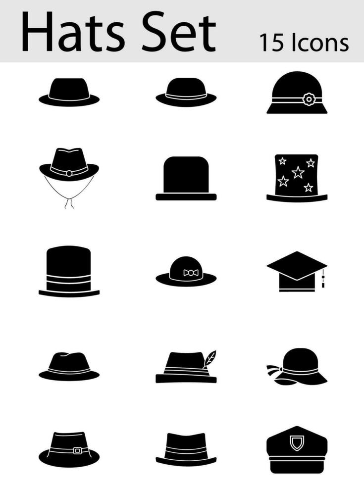 vektor illustration av glyf hatt eller keps ikon uppsättning i platt stil.