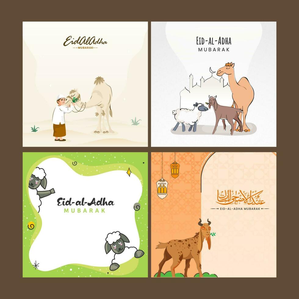 eid-al-adha mubarak affisch eller mall design i fyra Färg alternativ. vektor