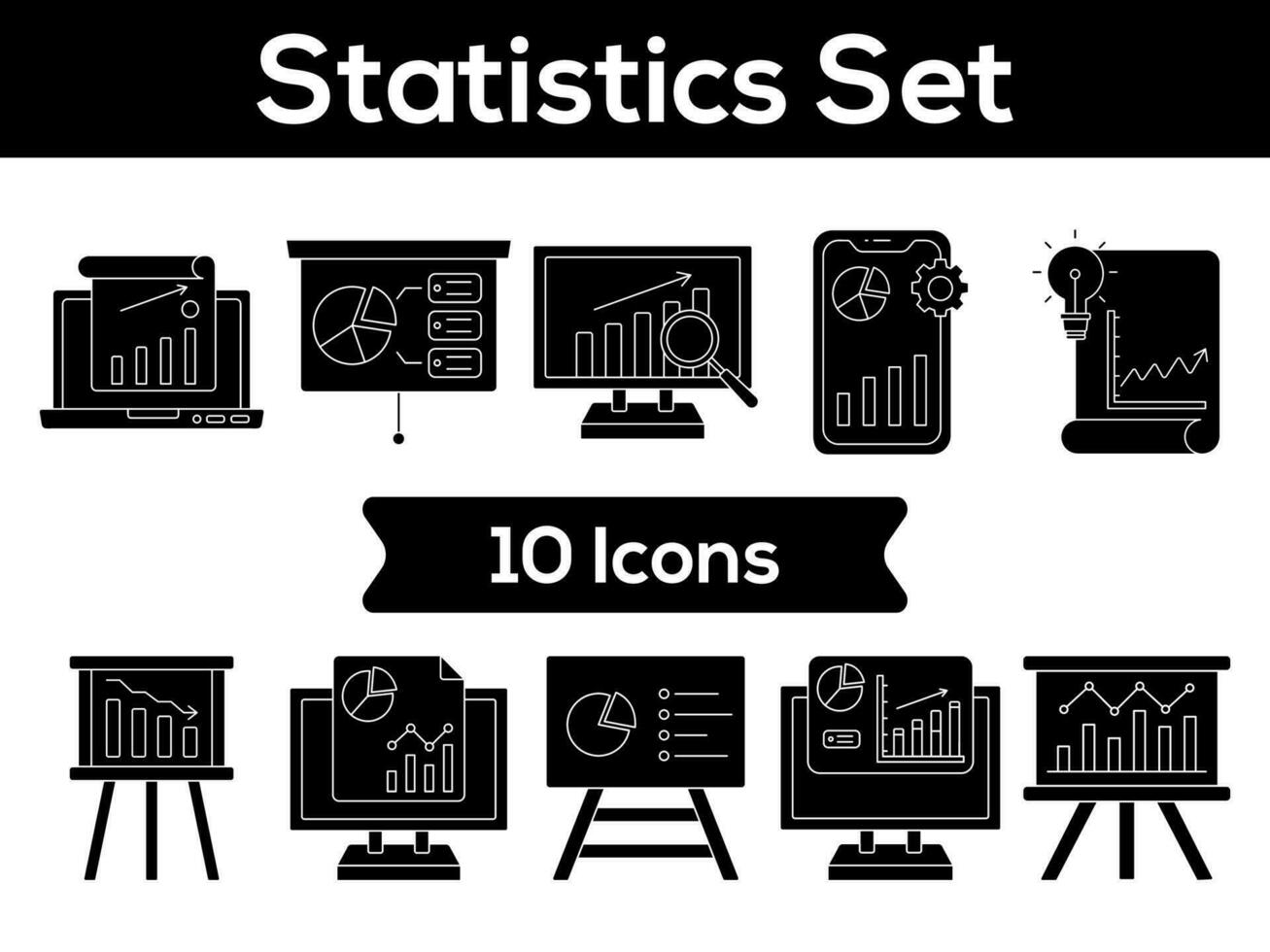 glyf stil uppsättning av statistik ikon i platt stil. vektor