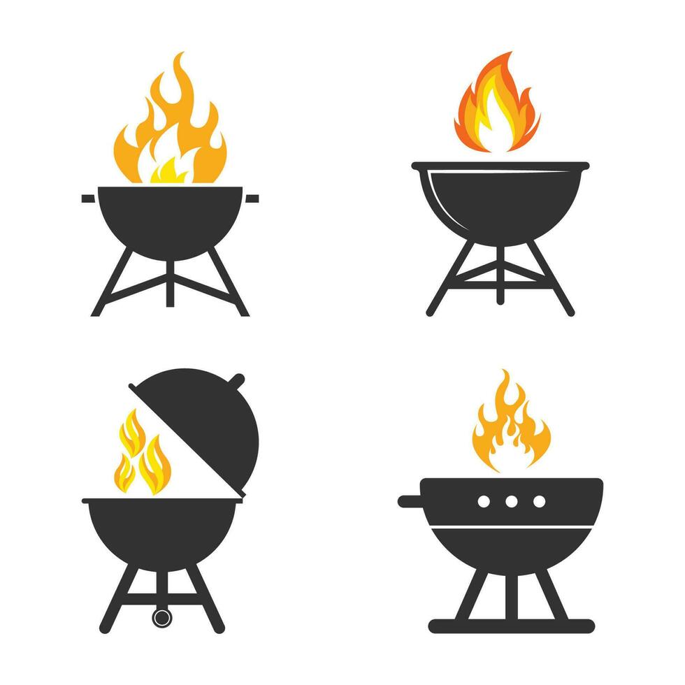 bbq grill enkel och symbol ikon med rök eller ånga logotyp vektor