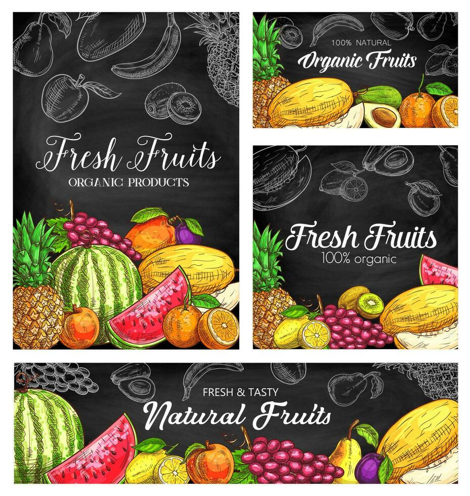 färsk frukt vektor skiss banderoller, naturlig mat
