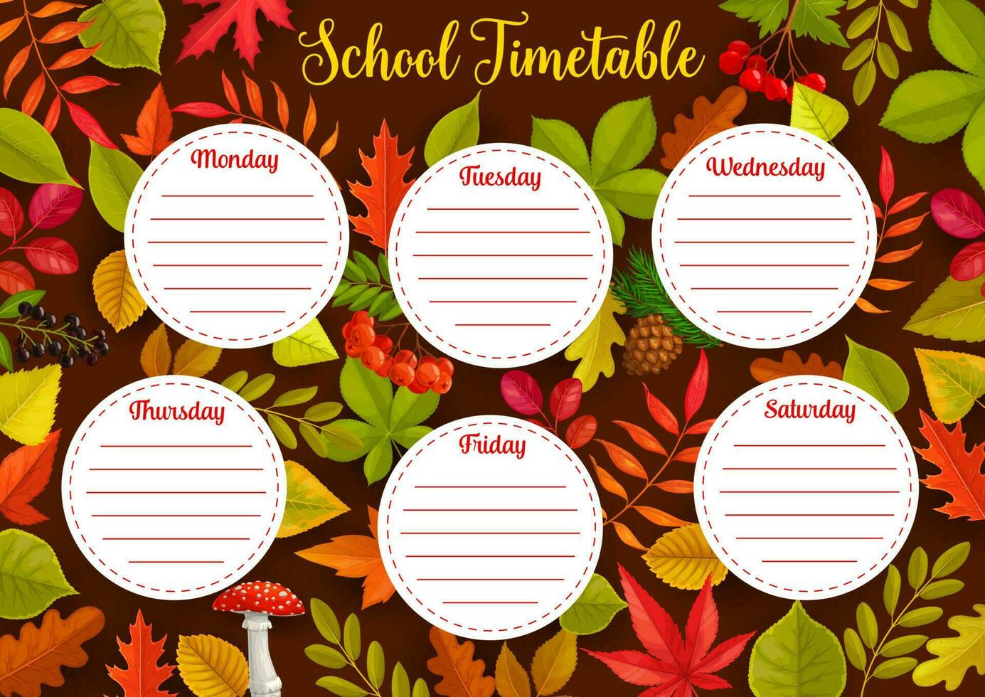 Bildung Schule Zeitplan mit Herbst Blätter vektor