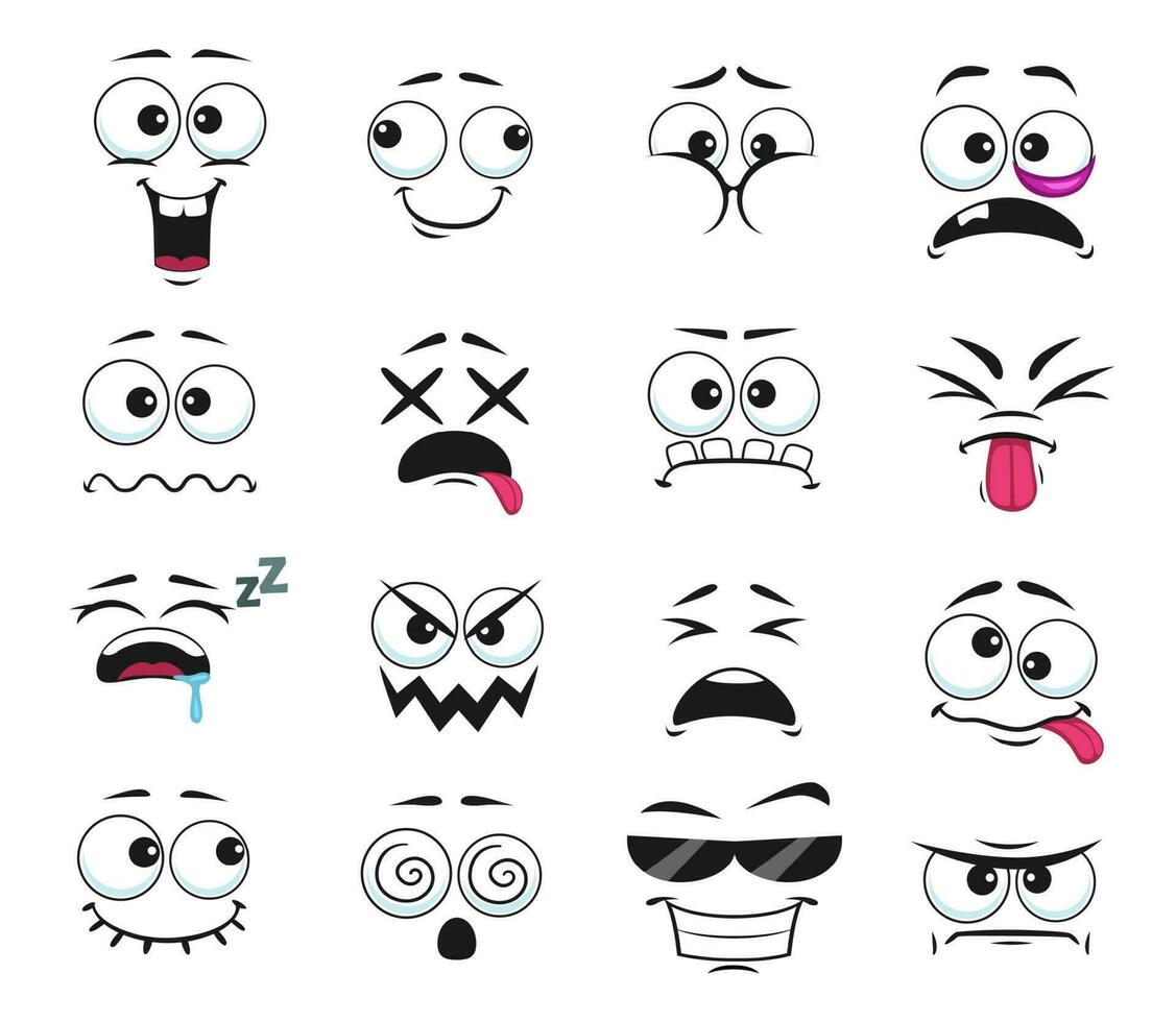 tecknad serie ansikte uttryck vektor ikoner isolerat uppsättning