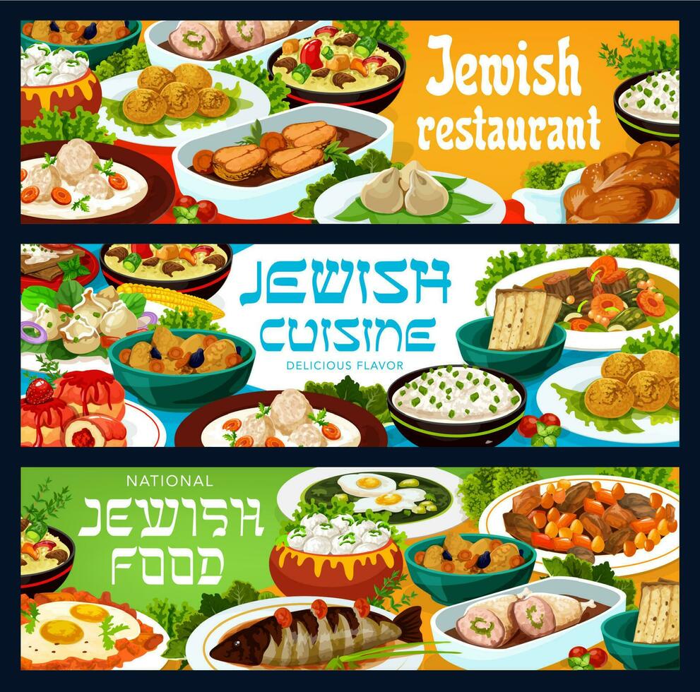 jewish kök restaurang måltider vektor banderoller