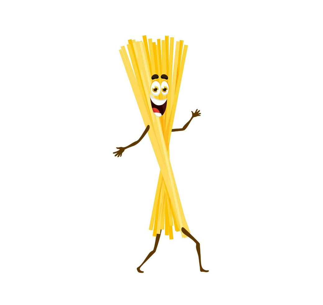 tecknad serie linguine pasta karaktär, livlig spaghetti vektor