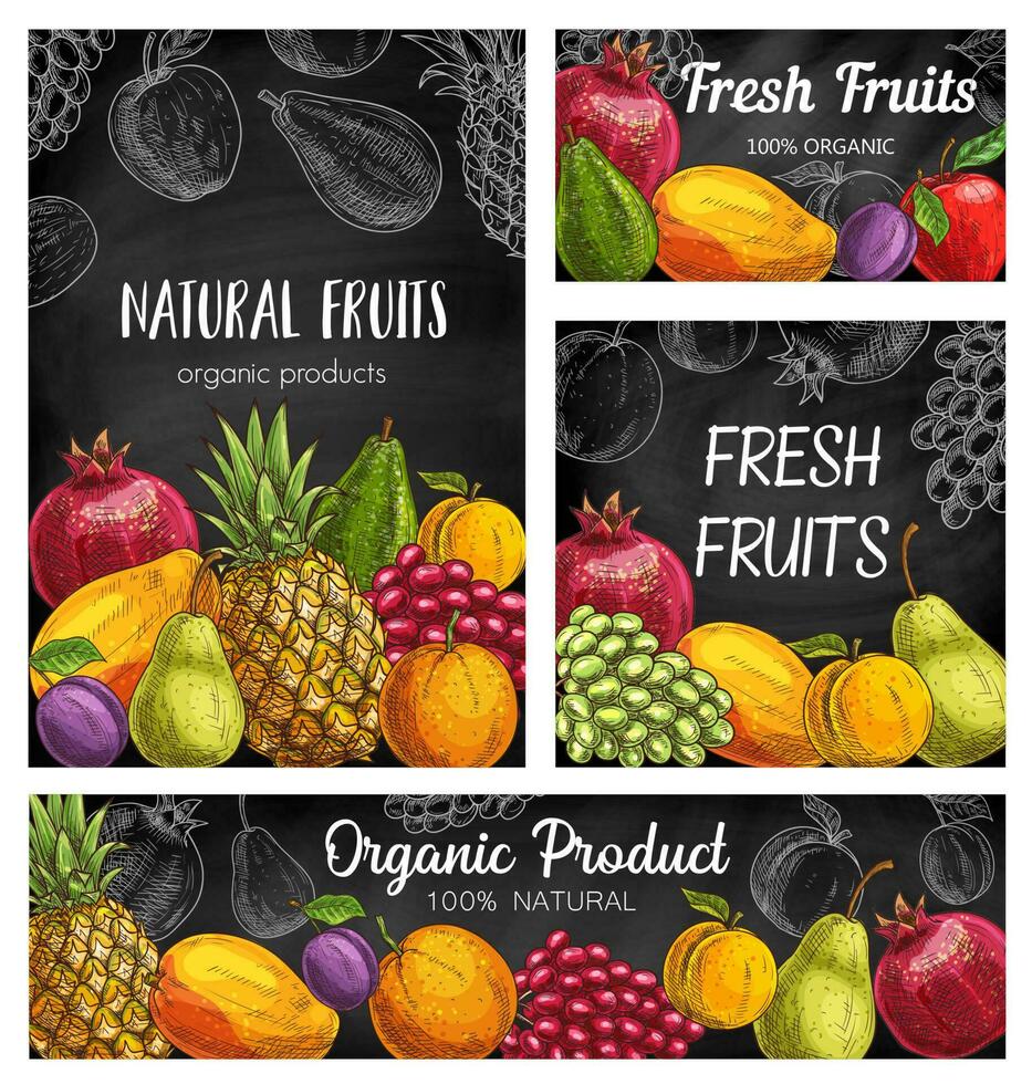 färsk frukt vektor skiss banderoller, naturlig mat