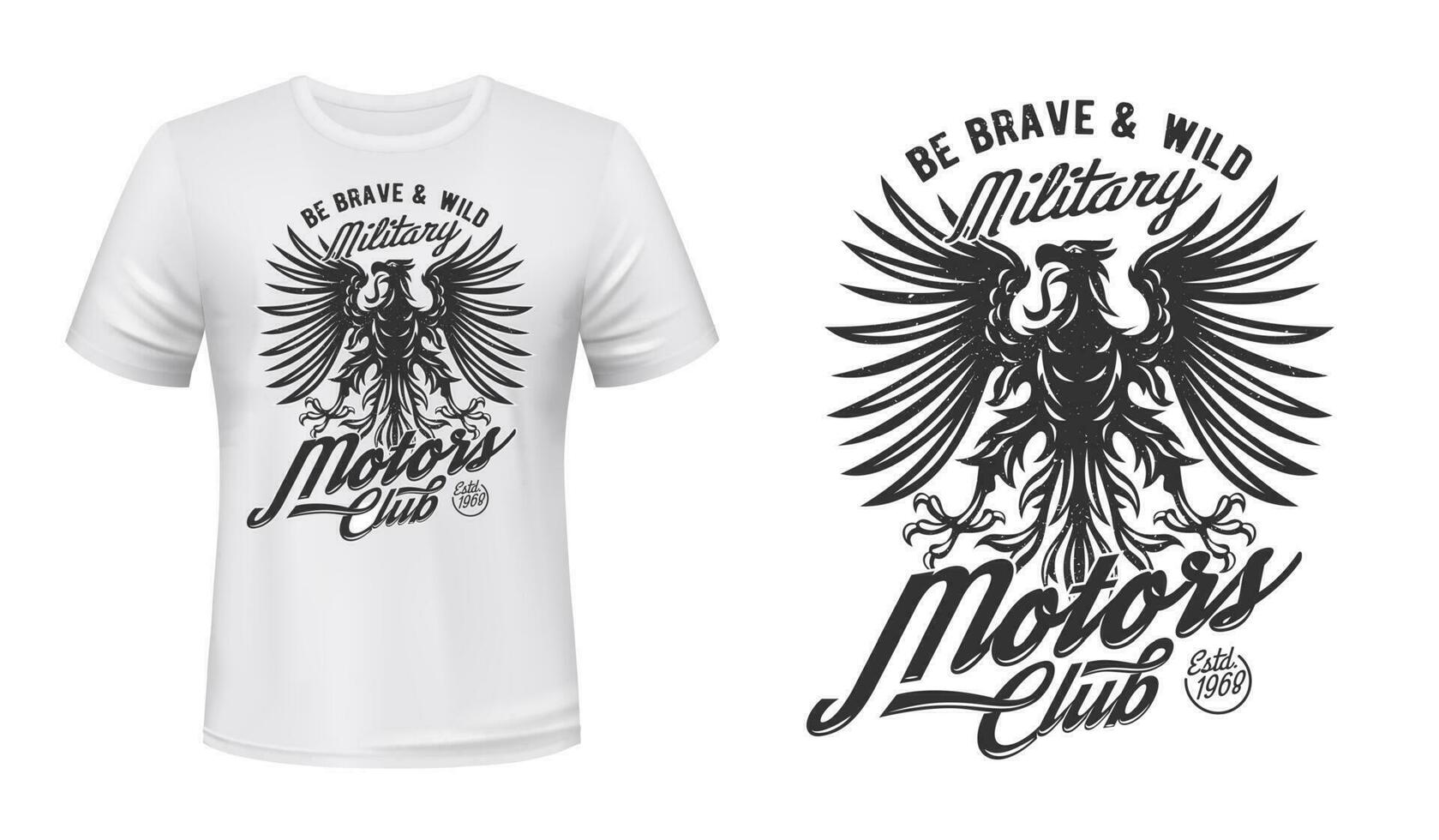 Örn motorer klubb t-shirt skriva ut mockup, militär vektor