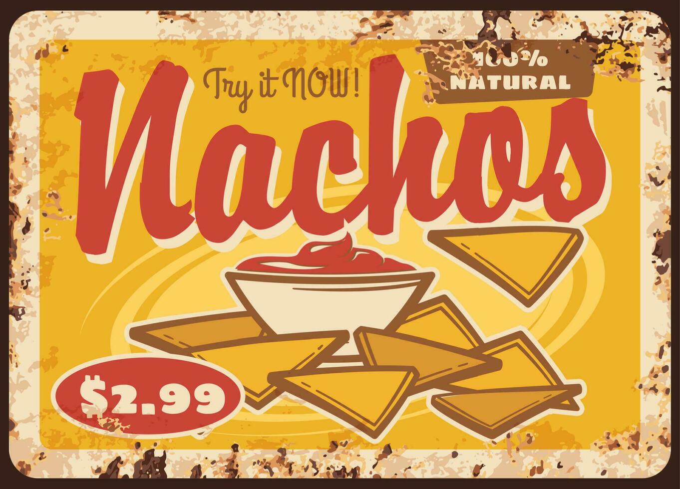 mexikansk nachos och sås rostig metall tecken styrelse vektor