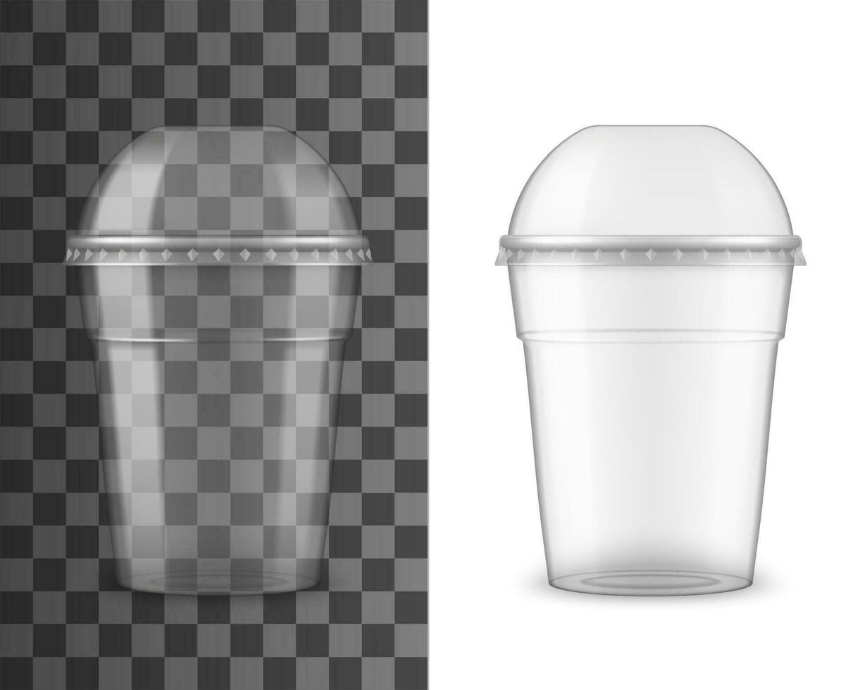 Plastik Tasse mit Kugel Kuppel Deckel zum kalt Getränke vektor