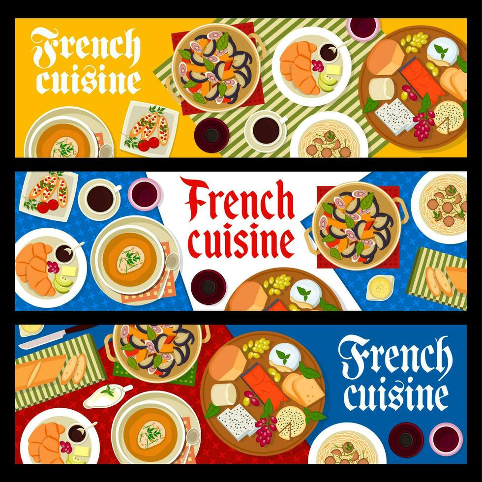 Französisch Küche Banner mit Brot und Käse Essen vektor