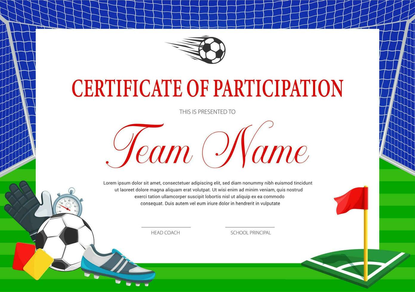 Zertifikat zum Fußball Turnier Beteiligung vektor